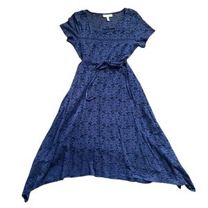 Jessica Simpson Blue Maternity Lace Handkerchief-Hem Dress, Size Medium